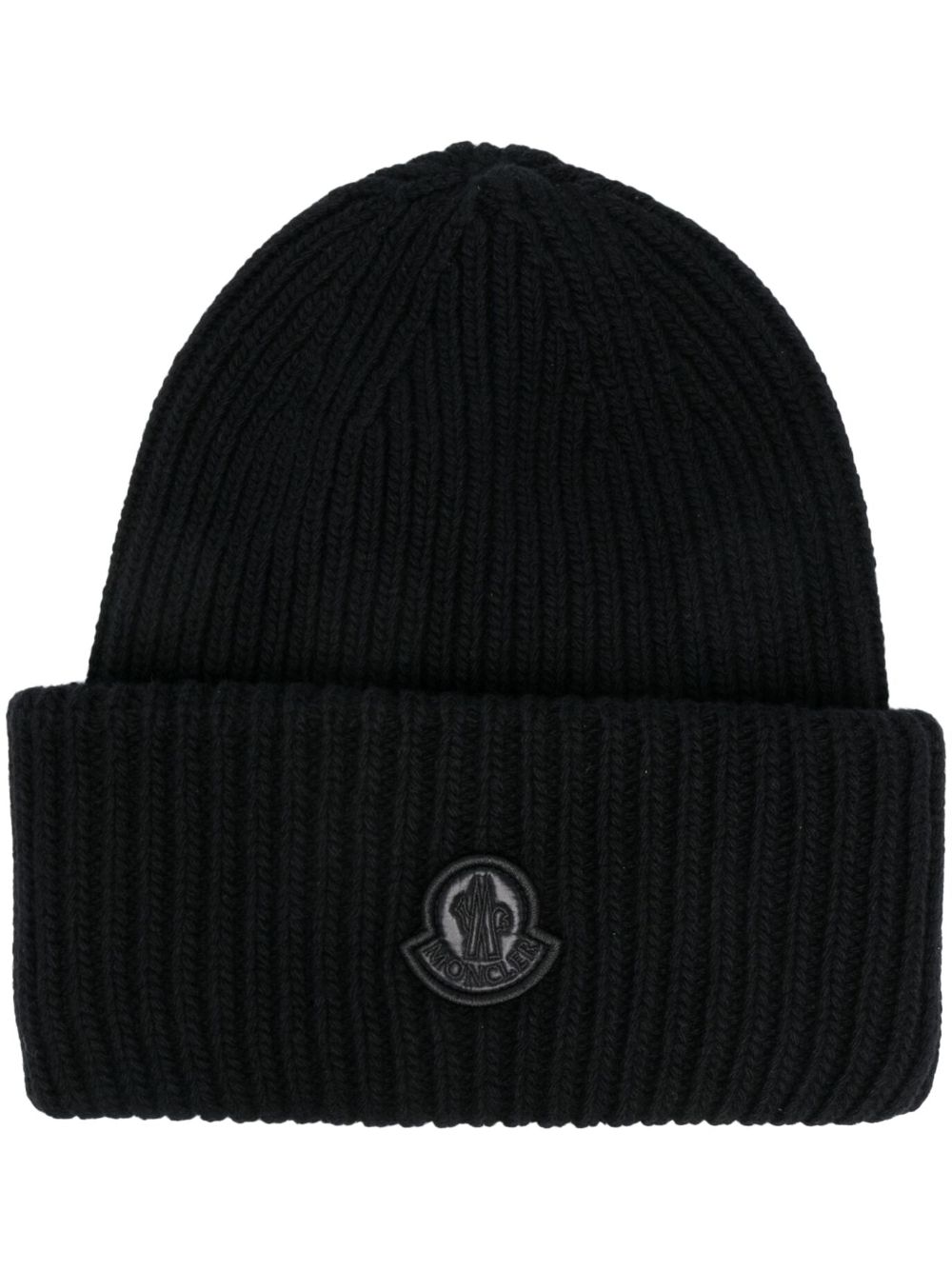 Moncler Gerippte Beanie mit Logo - Schwarz von Moncler