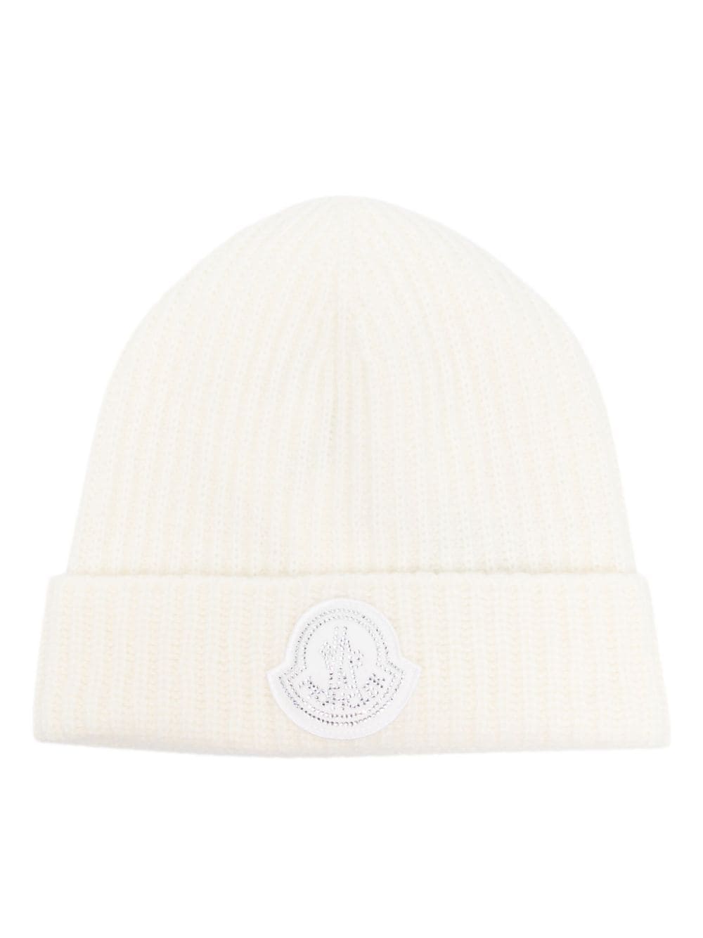 Moncler Gerippte Beanie mit Logo-Patch - Weiß von Moncler