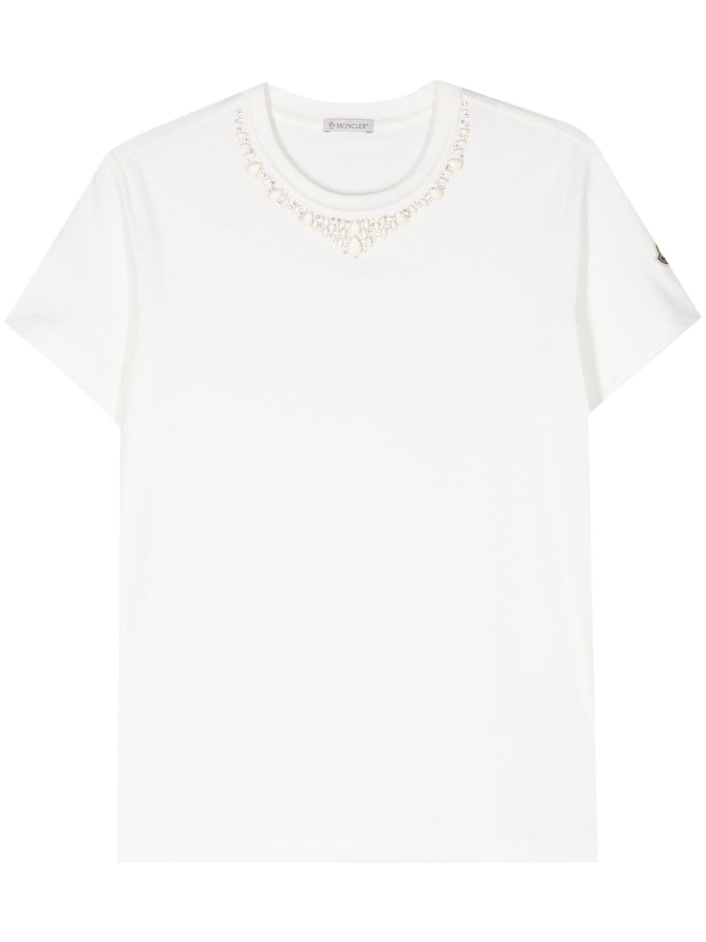 Moncler T-Shirt mit Strassverzierung - Nude von Moncler