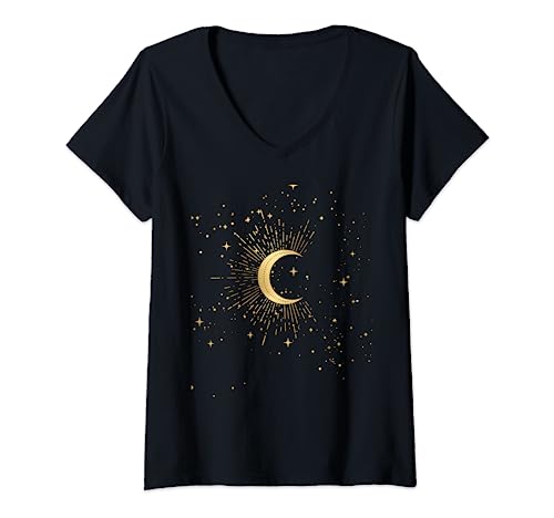 Damen Mond am Sternenhimmel Geschenk Geburtstag Damen Herren T-Shirt mit V-Ausschnitt von Mond am Sternenhimmel Geschenk Geburtstag Damen