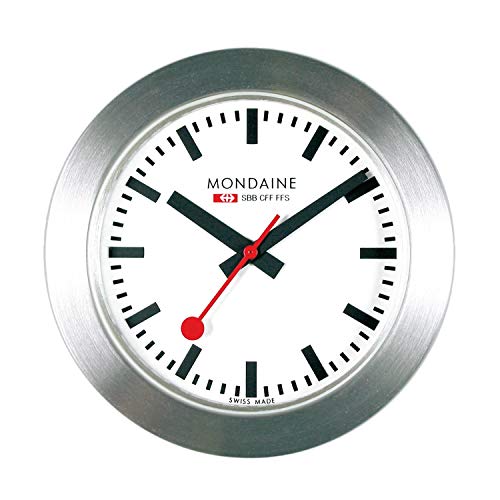 Mondaine - Tischwecker - Tischuhr - Reiseuhr - A660.30318.81SBB 50mm - Bahnhofsuhr Tischuhr mit rotem Sekundenzeiger aus Aluminium staubbeständig - Hergestellt in der Schweiz von Mondaine