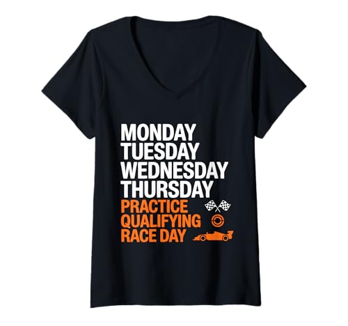 Damen Monday Tuesday Wednesday Thursday Practice Qualifying Race T-Shirt mit V-Ausschnitt Damen Monday Tuesday Wednesday Thursday Practice Qualifying Race T-Shirt mit V-Ausschnitt von Monday Tuesday Wednesday Thursday Practice Day