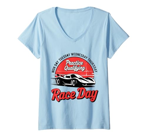 Damen Monday Tuesday Wednesday Thursday Practice Qualifying Race T-Shirt mit V-Ausschnitt Damen Monday Tuesday Wednesday Thursday Practice Qualifying Race T-Shirt mit V-Ausschnitt von Monday Tuesday Wednesday Thursday Practice Day
