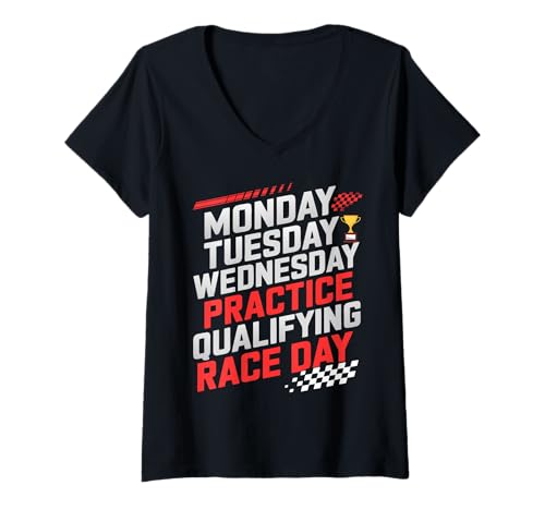 Damen Monday Tuesday Wednesday Thursday Practice Qualifying Race T-Shirt mit V-Ausschnitt Damen Monday Tuesday Wednesday Thursday Practice Qualifying Race T-Shirt mit V-Ausschnitt von Monday Tuesday Wednesday Thursday Practice Day