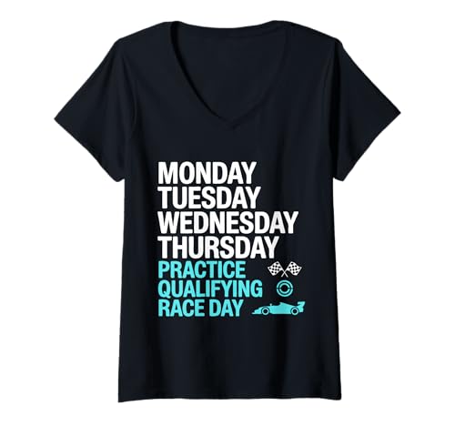 Damen Monday Tuesday Wednesday Thursday Practice Qualifying Race T-Shirt mit V-Ausschnitt Damen Monday Tuesday Wednesday Thursday Practice Qualifying Race T-Shirt mit V-Ausschnitt von Monday Tuesday Wednesday Thursday Practice Day