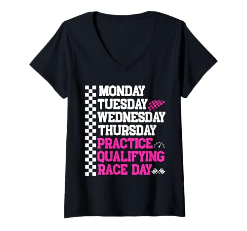 Damen Monday Tuesday Wednesday Thursday Practice Qualifying Race T-Shirt mit V-Ausschnitt Damen Monday Tuesday Wednesday Thursday Practice Qualifying Race T-Shirt mit V-Ausschnitt von Monday Tuesday Wednesday Thursday Practice Day
