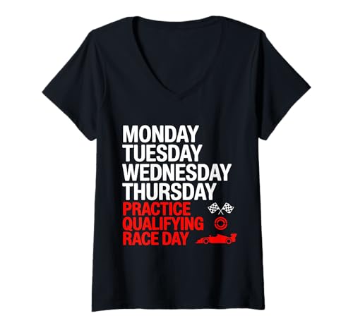 Damen Montag Dienstag Mittwoch Donnerstag Training Qualifying Race T-Shirt mit V-Ausschnitt Damen Montag Dienstag Mittwoch Donnerstag Training Qualifying Race T-Shirt mit V-Ausschnitt von Monday Tuesday Wednesday Thursday Practice Day
