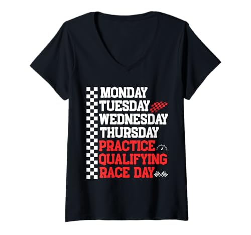 Damen Montag Dienstag Mittwoch Donnerstag Training Qualifying Race T-Shirt mit V-Ausschnitt Damen Montag Dienstag Mittwoch Donnerstag Training Qualifying Race T-Shirt mit V-Ausschnitt von Monday Tuesday Wednesday Thursday Practice Day