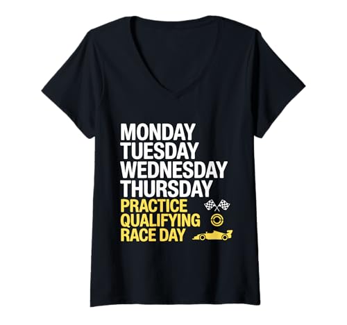 Damen Montag Dienstag Mittwoch Donnerstag Training Qualifying Race T-Shirt mit V-Ausschnitt Damen Montag Dienstag Mittwoch Donnerstag Training Qualifying Race T-Shirt mit V-Ausschnitt von Monday Tuesday Wednesday Thursday Practice Day