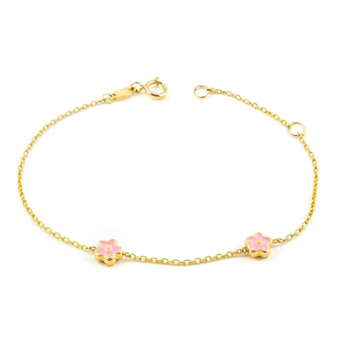 9K Gelbgold Kinder Armband Rosa Emaille Glanz 15 cm - Geschenkbox - Garantiezertifikat - Mondepetit von Monde Petit