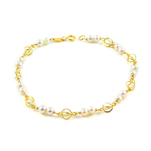 9K Gelbgold Kinder armband 4 mm runder Perle im Körbchen Design Glanz 18 cm - Geschenkbox - Garantiezertifikat - Mondepetit von Monde Petit