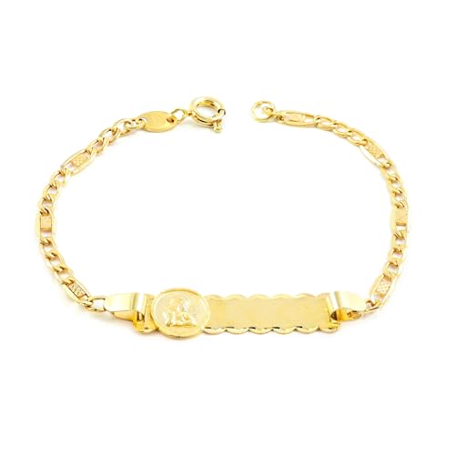 9K Gelbgold Personalisierte Kinder armband Engel Mate Glanz 14 cm - Geschenkbox - Garantiezertifikat - Mondepetit von Monde Petit