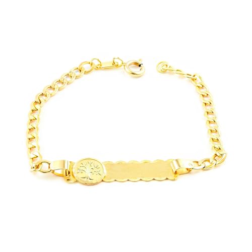 9K Gelbgold Personalisierte MädchenKinder Armband Slave Tree of Life Matt Glanz 14 cm - Geschenkbox - Garantiezertifikat - Mondepetit von Monde Petit