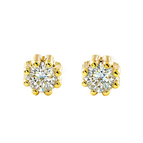 Baby-Mädchen Ohrringe Gelbgold 9K Rund Zirkonia Glanz - Geschenkbox - Garantiezertifikat - Mondepetit von Monde Petit