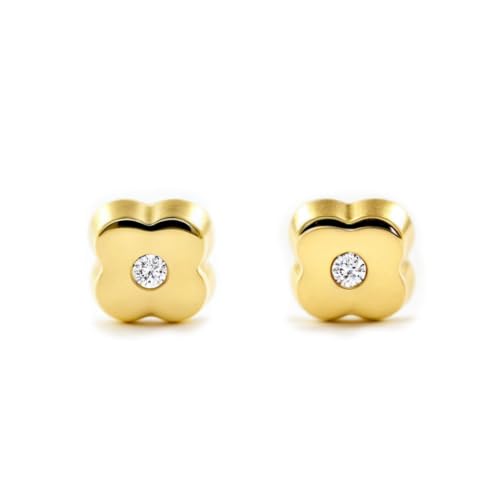 Baby vierblättriges Kleeblatt 3.5 mm Ohrstecker - Gelbgold 9 Karat (375) - Geschenkbox - Garantiezertifikat von Monde Petit
