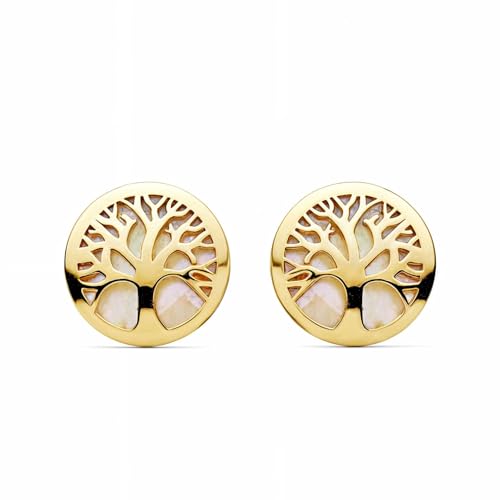 Damen & Kinder Baum des Lebens Ohrstecker - Gelbgold 9 Karat (375) - Geschenkbox - Garantiezertifikat von Monde Petit