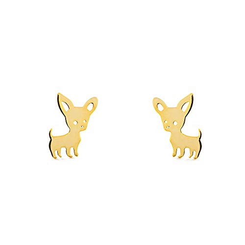 Damen & Kinder Chihuahua Hund Ohrstecker - Gelbgold 9 Karat (375) - Geschenkbox - Garantiezertifikat von Monde Petit