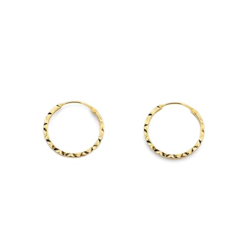 Damen & Kinder Creolen Hoop 12x1 mm Ohrstecker - Gelbgold 9 Karat (375) - Geschenkbox - Garantiezertifikat von Monde Petit