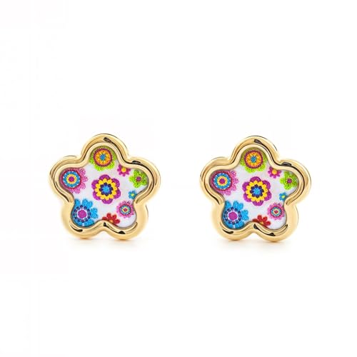 Damen & Kinder Gänseblümchen Perlmutt Ohrstecker - Gelbgold 9 Karat (375) - Geschenkbox - Garantiezertifikat von Monde Petit