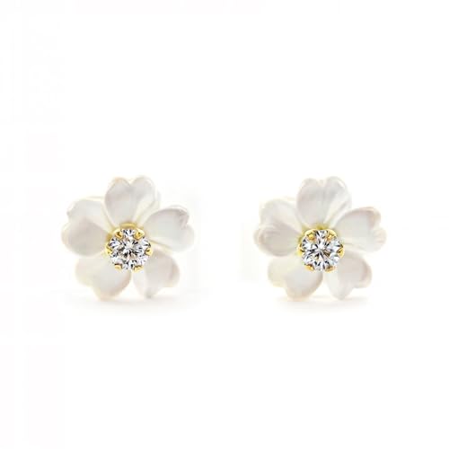 Damen & Kinder Perlmutt Blumen Ohrstecker - Gelbgold 18 Karat (750) - Geschenkbox - Garantiezertifikat von Monde Petit
