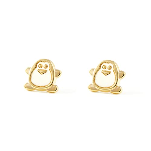 Damen & Kinder Pinguin Ohrstecker - Gelbgold 9 Karat (375) - Geschenkbox - Garantiezertifikat von Monde Petit