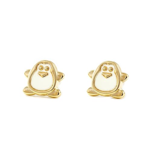 Damen & Kinder Pinguin Ohrstecker - Gelbgold 9 Karat (375) - Geschenkbox - Garantiezertifikat von Monde Petit