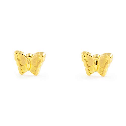 Damen & Kinder Schmetterling Ohrstecker - Gelbgold 9 Karat (375) von Monde Petit