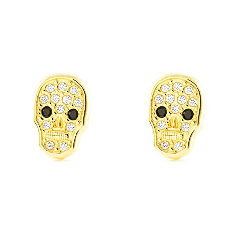 Damen & Kinder Skull Catrina Zirkon Ohrstecker Gelbgold 9k - Mondepetit - Geschenkbox - Garantiezertifikat von Monde Petit