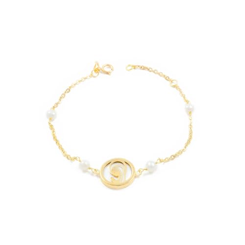 Damen & Kinder Virgin Perlmutt und Perlen Armband - Gelbgold 18 Karat (750) - Geschenkbox - Garantiezertifikat von Monde Petit
