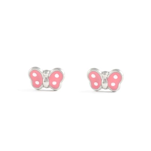 Mondepetit - Rosa Emaille Schmetterling Ohrringe 925 Sterling Silber Glanz - Geschenkbox von Monde Petit