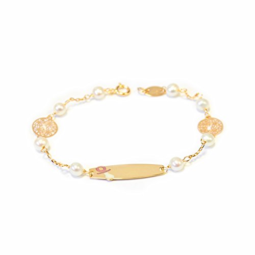 Monde Petit G1228PU - 18ct Yellow Gold Children's soother and pearl Bracelet - Geschenkbox - Garantiezertifikat von Monde Petit