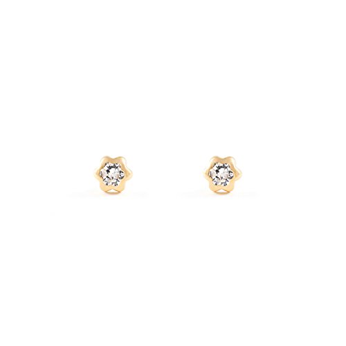 Mondepetit - Kinder Baby Blume Zirkon 3 mm Ohrringe Gelbgold 18K - Geschenkbox - Garantiezertifikat von Monde Petit