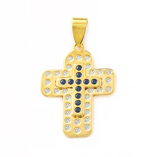 Mondepe 3127 Kreuz, Gelbgold, 9 Karat (9 K), rechteckig, synthetischer Saphir, glänzend, 23 x 17 mm von Monde Petit