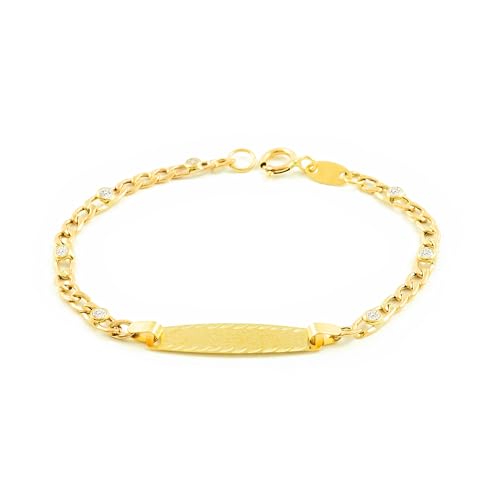 Monde Petit - 9K Gelbgold Personalisierte Baby Mädchen Kinder Armband Sklave 3x1 Matt Glanz Zirkonia 12 cm - Geschenkbox - Garantiezertifikat von Monde Petit