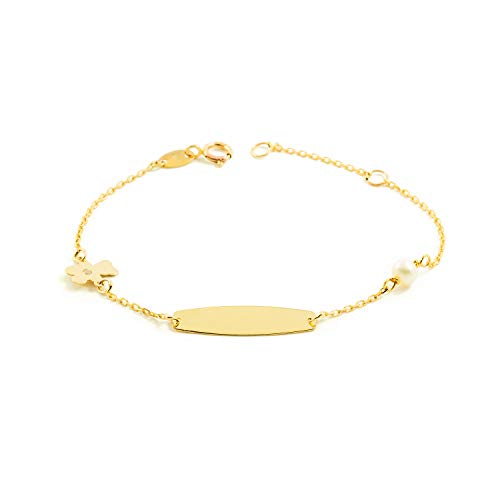 Mondepetit - 9K Gelbgold Personalisierte Mädchen Kinder Armband Bären Zirkonia Perle 4 mm Glanz 14 cm - Geschenkbox - Garantiezertifikat von Monde Petit