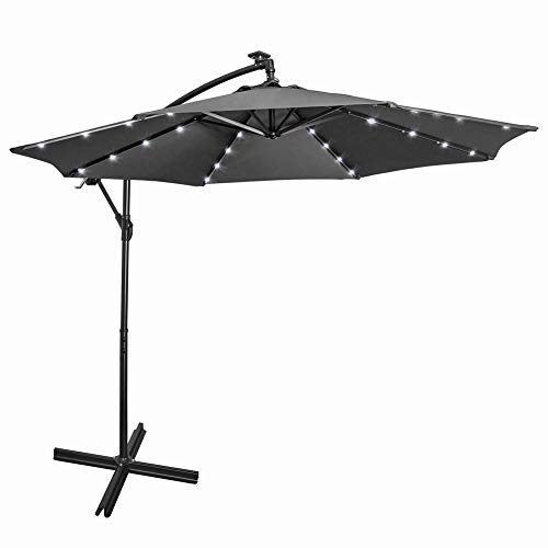 Mondeer, Freitragender Regenschirm, 3M Aluminium-Gartenschirm Wasserdichter, UV-Schutz Höhenverstellbarer Kurbelgriff mit Solar-LED-Beleuchtung, Gris von Mondeer