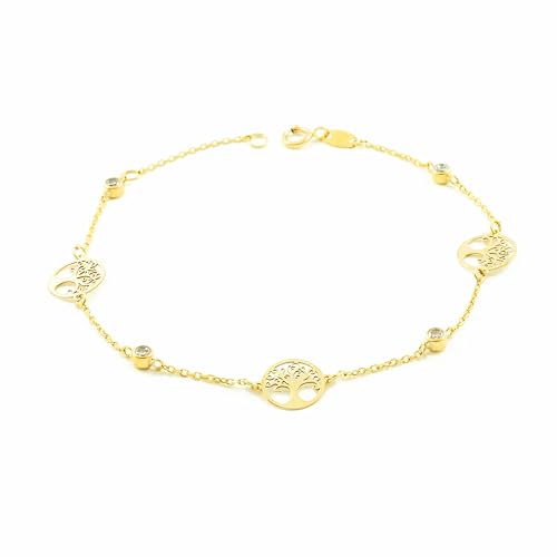 Monde Petit - 9K Gelbgold Damen Mädchen Armband Lebensbaum Zirkonia Glanz 18 cm - Geschenkbox - Garantiezertifikat von Monde Petit