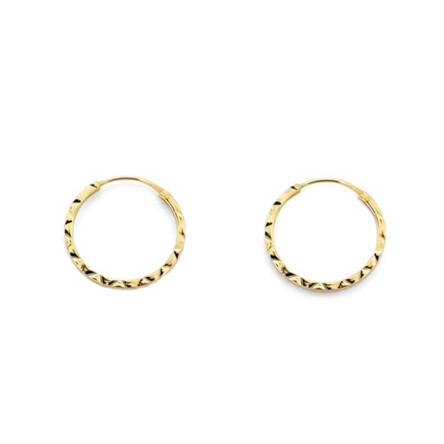 Damen & Kinder Creolen Hoop 14x1 mm Ohrstecker - Gelbgold 18 Karat (750) - Geschenkbox - Garantiezertifikat von Monde Petit