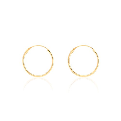 Damen & Kinder Creolen Hoop 14x1 mm Ohrstecker - Gelbgold 9 Karat (375) - Geschenkbox - Garantiezertifikat von Monde Petit