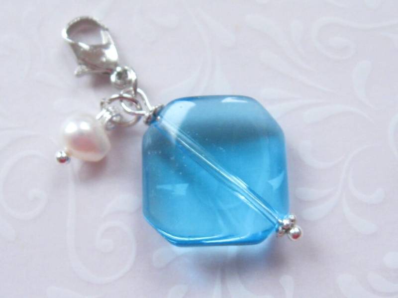 Charm Türkis Anhänger Silber Fb. Kettenanhänger Süßwasserperle Weiß Mondgarten von Mondgarten