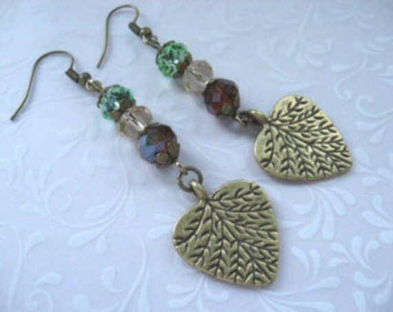Ohrringe Herbstblatt Ohrhänger Vintage Stil Lange Ohrbaumler Herz Blatt Blätter Herbstlich Mondgarten von Mondgarten