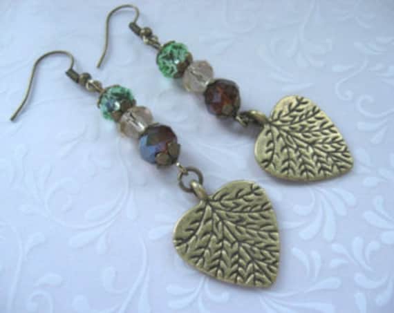 Ohrringe Herbstblatt Ohrhänger Vintage Stil Lange Ohrbaumler Herz Blatt Blätter Herbstlich Mondgarten von Mondgarten