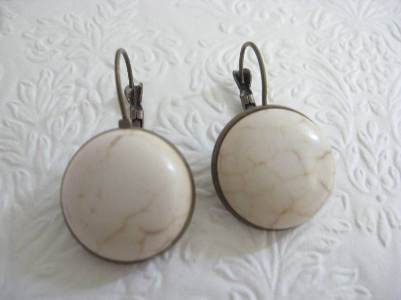 Ohrringe Marmor Ohrhänger Cabochon Stein Marmoriert Vintage Stil Brisuren Mondgarten von Mondgarten