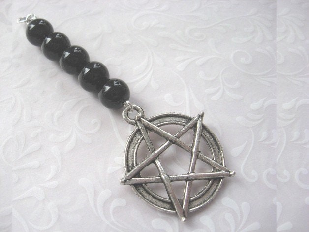 Wechselanhänger Pentagramm Amulett Edelsteine Achat Schwarz Schutz Pentakel Glücksbringer Magie von Mondgarten