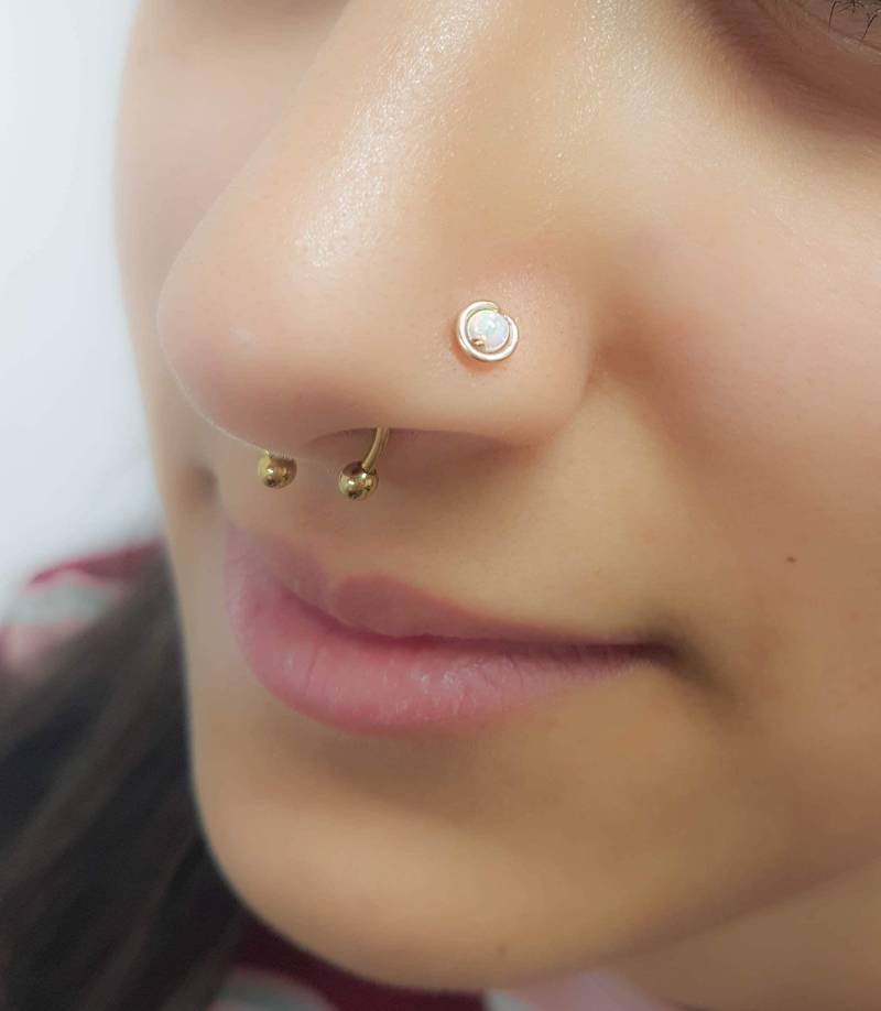 20 Gauge L Förmig Nasenringe Gebogen Nasen Stud Piercing Schmuck 3mm Opal Silber Gold von MondliDesigns