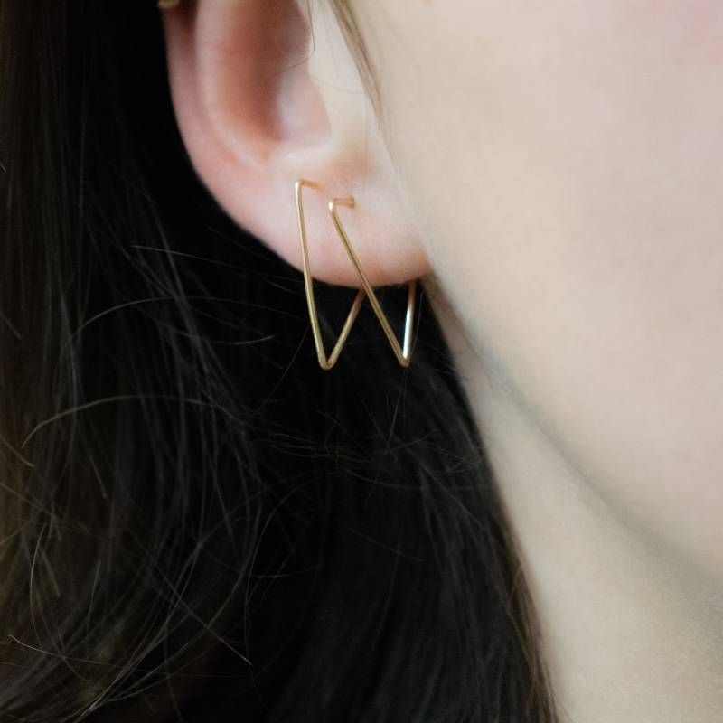 Falscher Doppelohrring - Doppelter Ohrring Für Einzelpiercing Dreieckige Ohrringe Gold Silber von MondliDesigns
