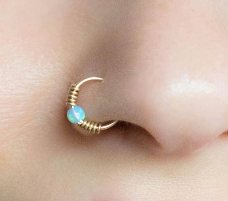 Nasenpiercing Gold, Nasenring, Nasenringreifen Opal, Opal Nase Ohrring, Nasenreif Piercing, Helix Ring, Nasenring Mit Perlen von MondliDesigns