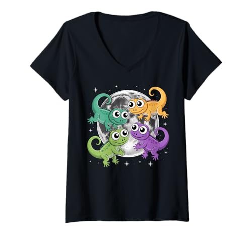 Damen Lustige Echsenmondhemd Echsen Echsen Echsen Echse Reptile T-Shirt mit V-Ausschnitt Damen Lustige Echsenmondhemd Echsen Echsen Echsen Echse Reptile T-Shirt mit V-Ausschnitt von Mondlicht Lizard lacht