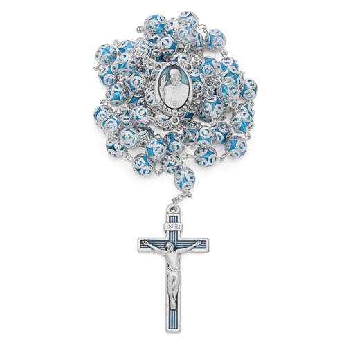Mondo Cattolico - Katholischer Rosenkranz Benedikt beim Angelus des Papstes, filigrane blaue Glasperlen von Papst Franziskus, religiöses Geschenk, Normal, Glas, Kein Edelstein von Mondo Cattolico