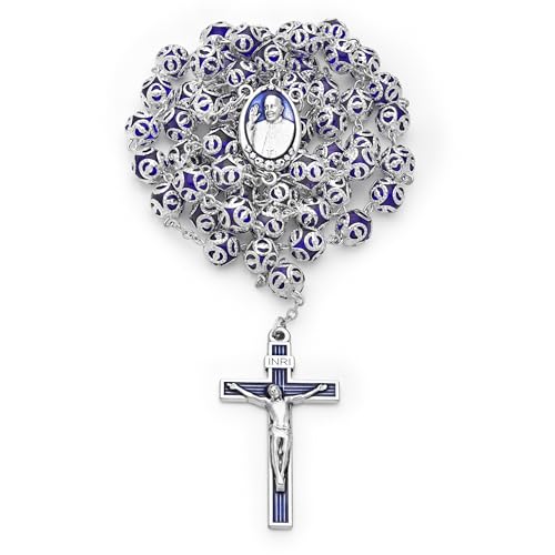 Mondo Cattolico - Katholischer Rosenkranz Benedikt beim Angelus des Papstes, filigrane blaue Glasperlen von Papst Franziskus, religiöses Geschenk, Normal, Glas, Kein Edelstein von Mondo Cattolico